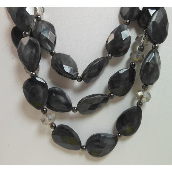 Vintage Three Strand Crystal Pendant Black Grey Necklace - Designer Signed - Picture 2 of 7